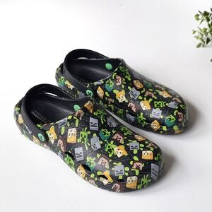 Minecraft Character Print Clogs Men’s Size 6 Black Green Gamer Shoes